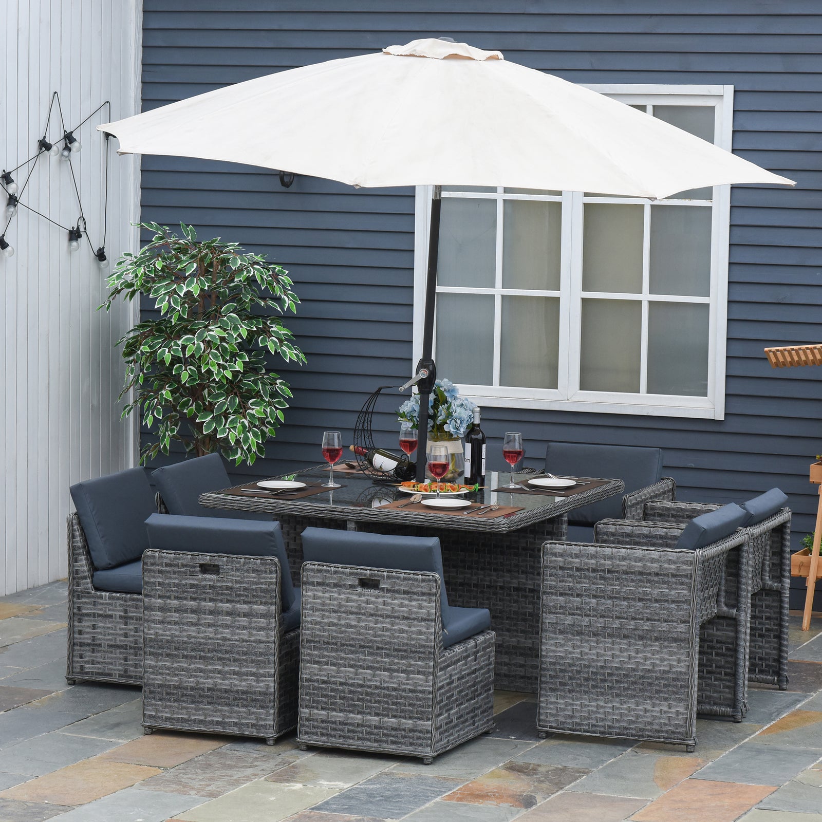 Patio 9 Pcs Rattan Dining Table Chair Set Cube
