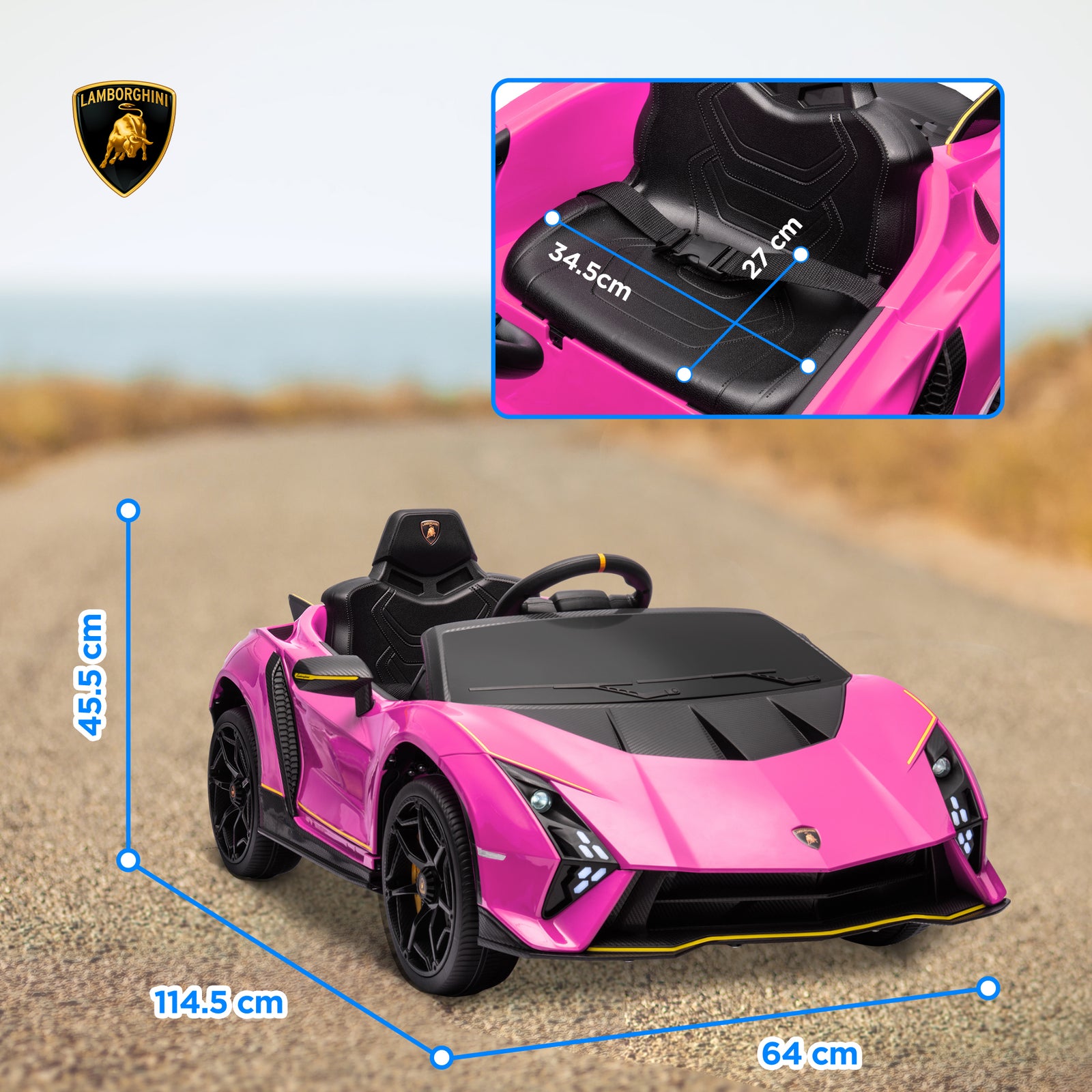 12v Lamborghini Autentica Licensed Kids Electric Car W/ Remote Control | Pink