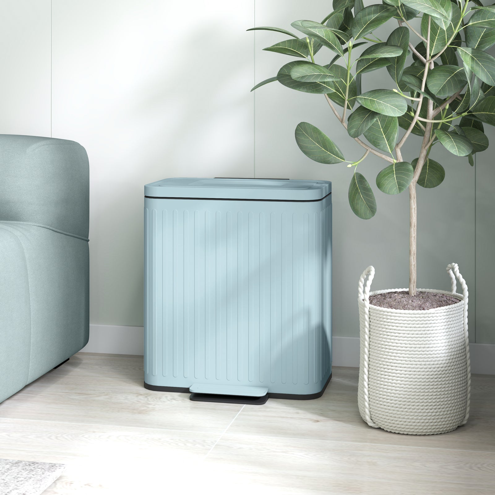 2 X 20l Double Rubbish Pedal Bin, Soft-close Lid