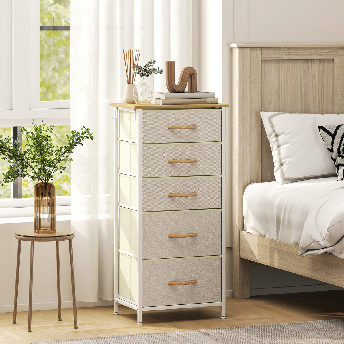 HOMCOM Fabric Chest Of Drawers, 5 Drawer Dresser For Bedroom