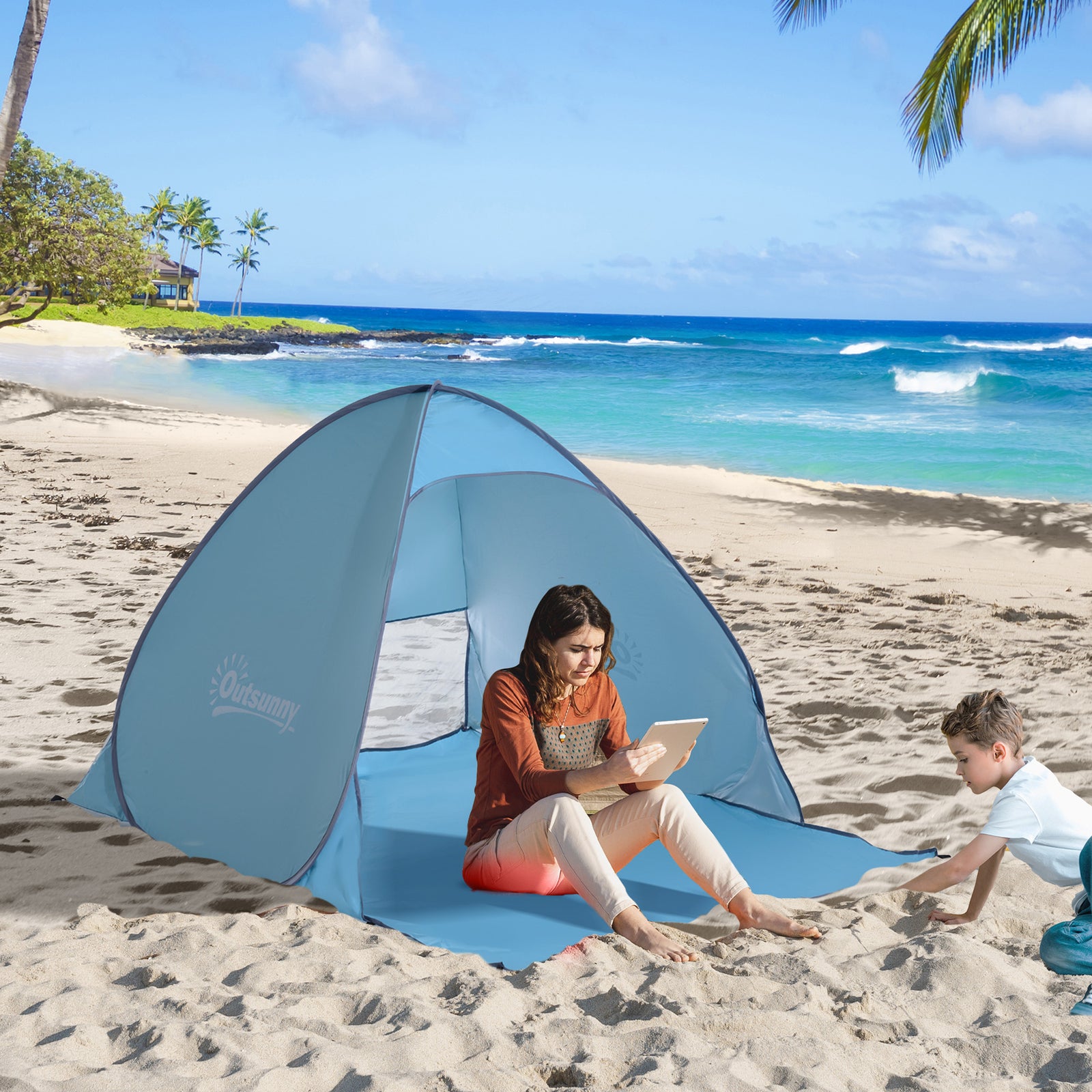 2-3 Person Pop Up Tent Camping Tent Sun Shade Shelter | Blue