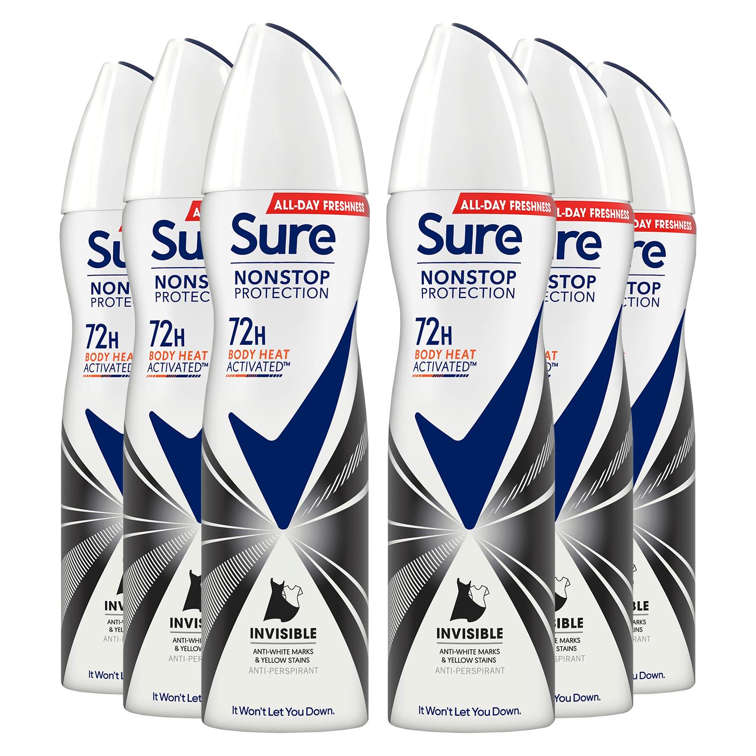 Women Anti-perspirant 72h Protection Deo Invisible Black & White 150ml, 6pk | 6