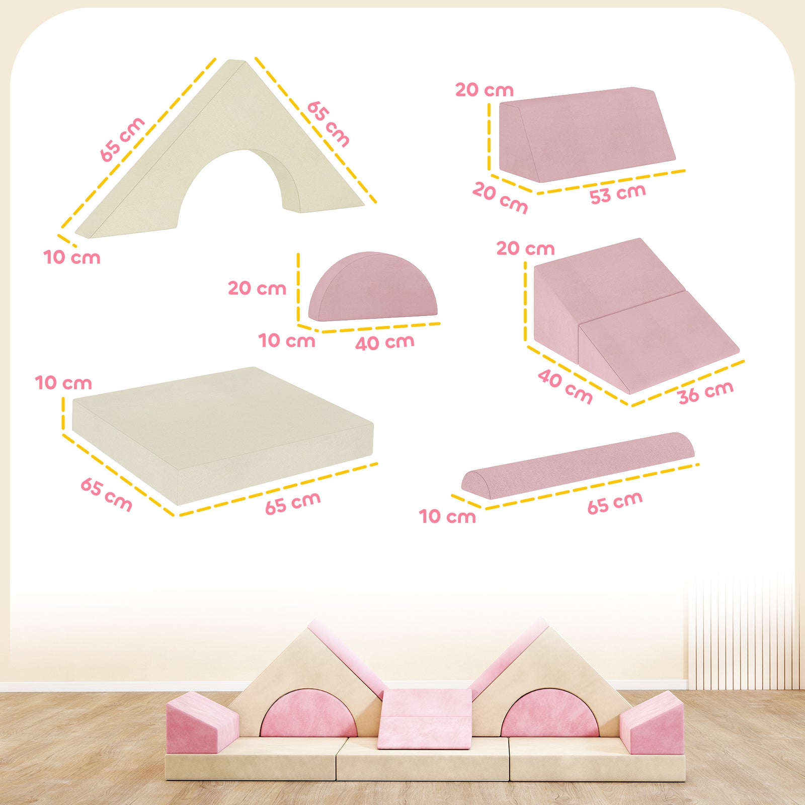 Kids Play Sofa, 12 Pieces Foam Modular Convertible Sofa | Pink