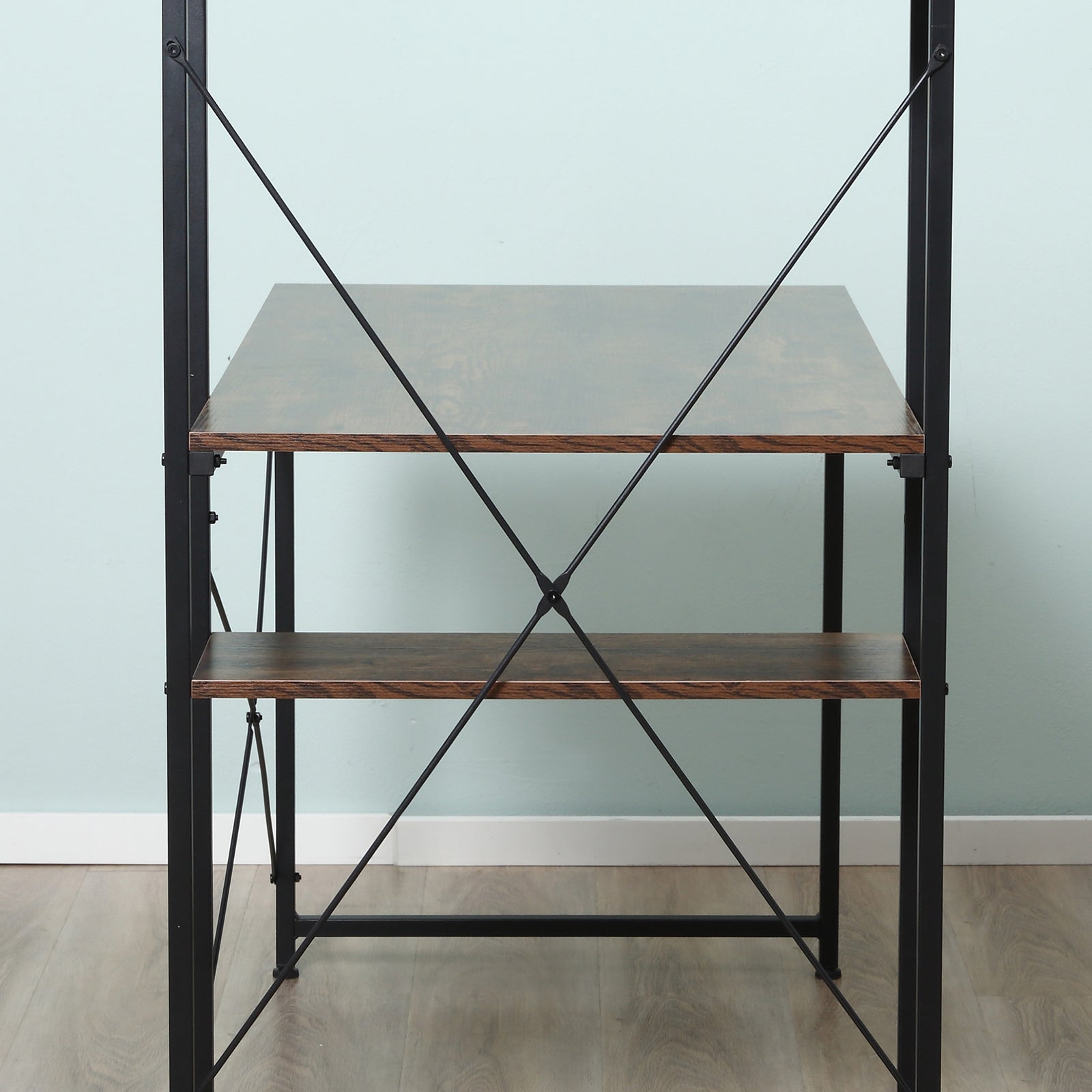 Computer Desk Laptop Table W/4-tier Bookshelf Metal Frame | Pale Brown