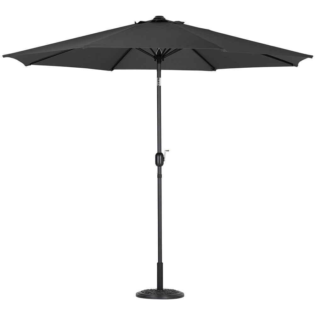 3m Garden Parasol Adjustable Tilting Parasol With Crank Handle With Cement Parasol Base | One Size | Black