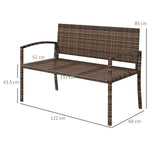 Patio Rattan 2 Seater Garden Bench Love Seat Garden Armchair Brown | Brown