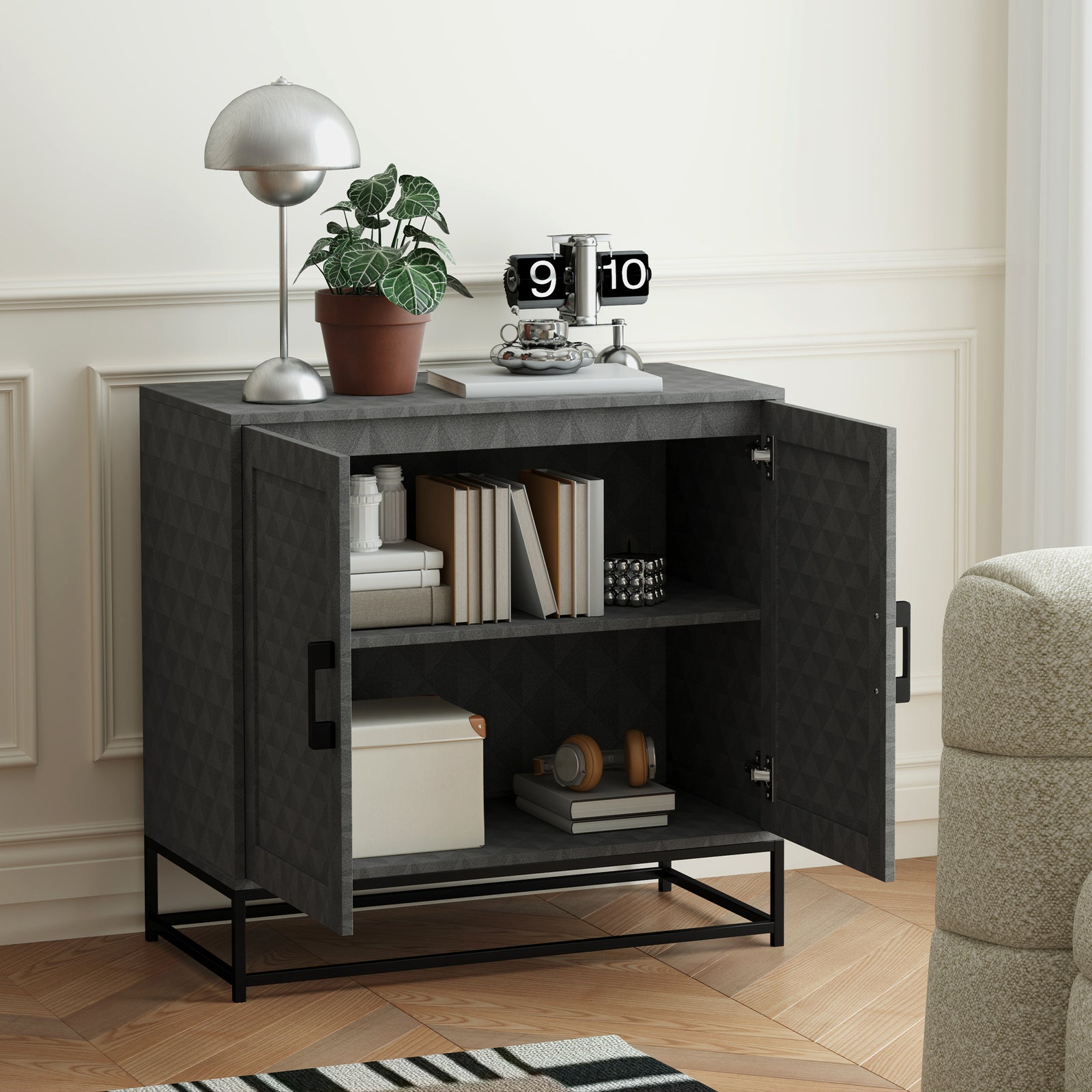 Modern Storage Cupboard With Adjustable Shelf 2 Doors | One Size | Gray