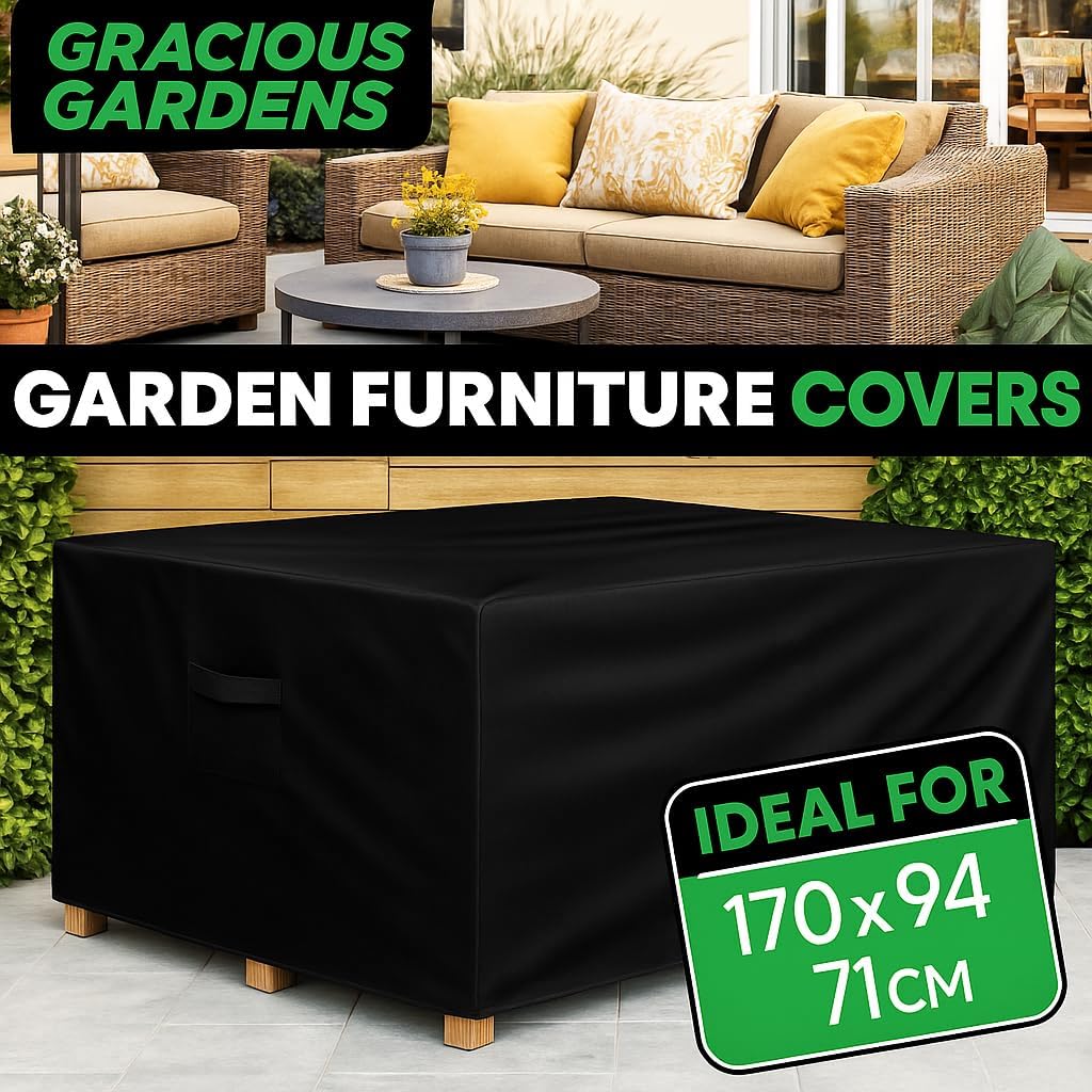 Rectangular Outdoor Patio Waterproof Garden Furniture Cover, Weatherproof Rattan Sofa Protector | 170 x 94 x 71cm | Black