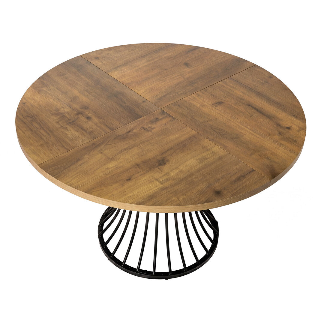 Round Dining Table For 4-6 People 30mm Mdf Metal Base Kitchen Brown | Brown