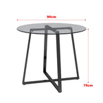 90cm Dia Modern Round Dining Table With Tempered Glass Top