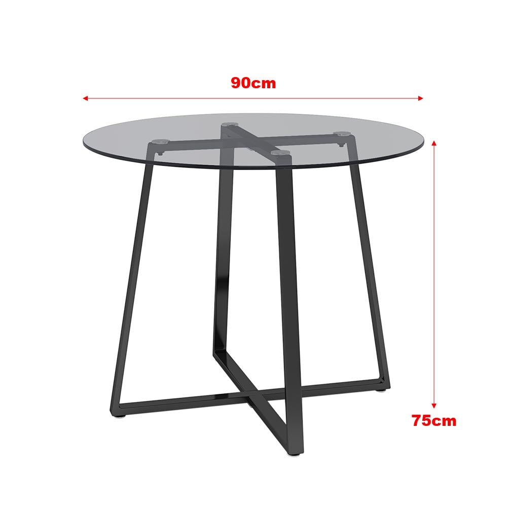 90cm Dia Modern Round Dining Table With Tempered Glass Top