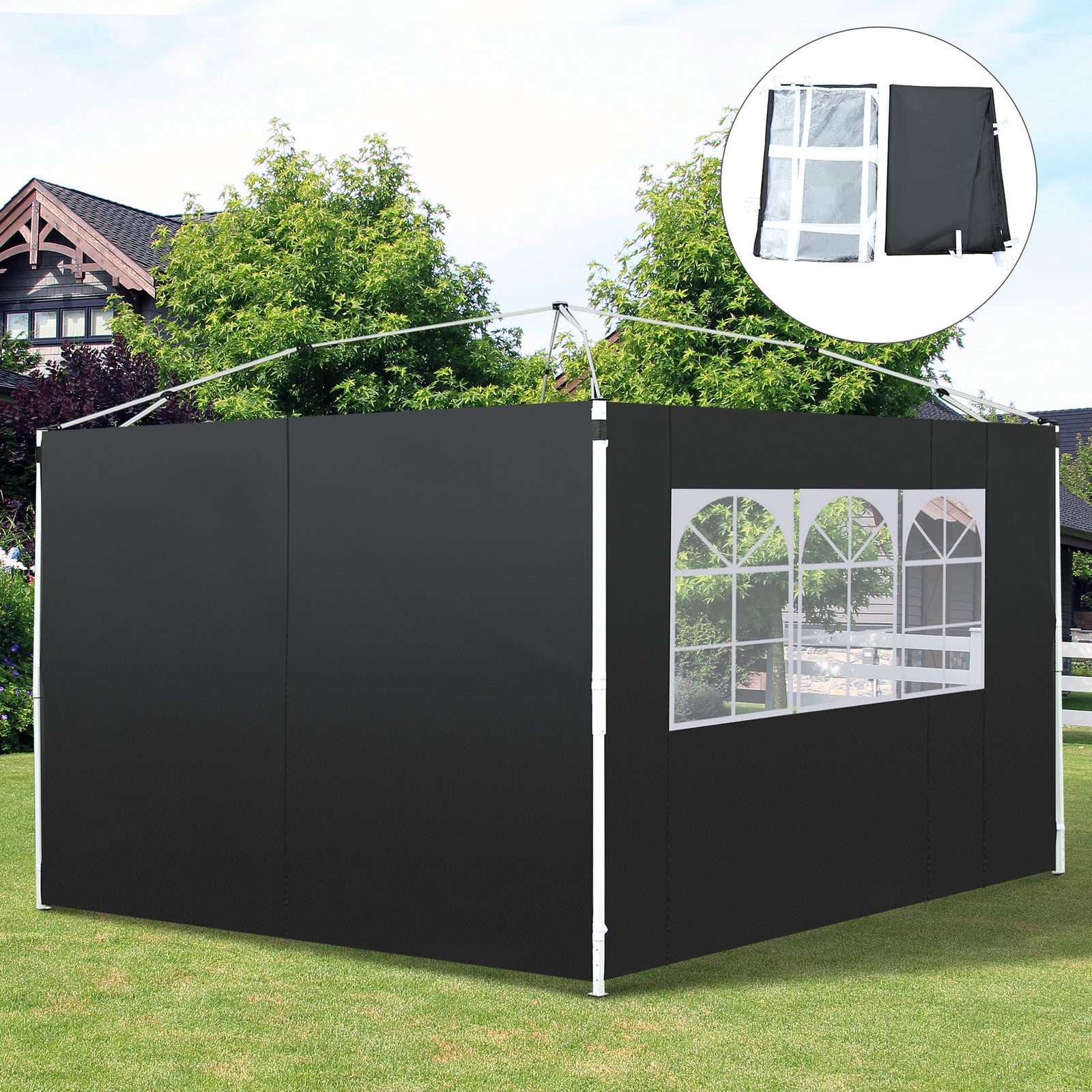 Gazebo Replacement Exchangeable Side Wall Panels W/ Window | Black