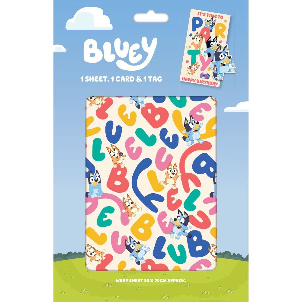 Bluey 1 Sheet, 1 Tag, 1 Card Pack Official Product