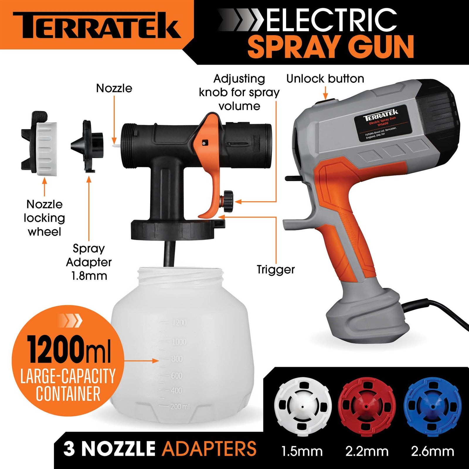 Electric Paint Sprayer 600w, Hvlp Hand Held Fence Spray Gun 1200ml Container