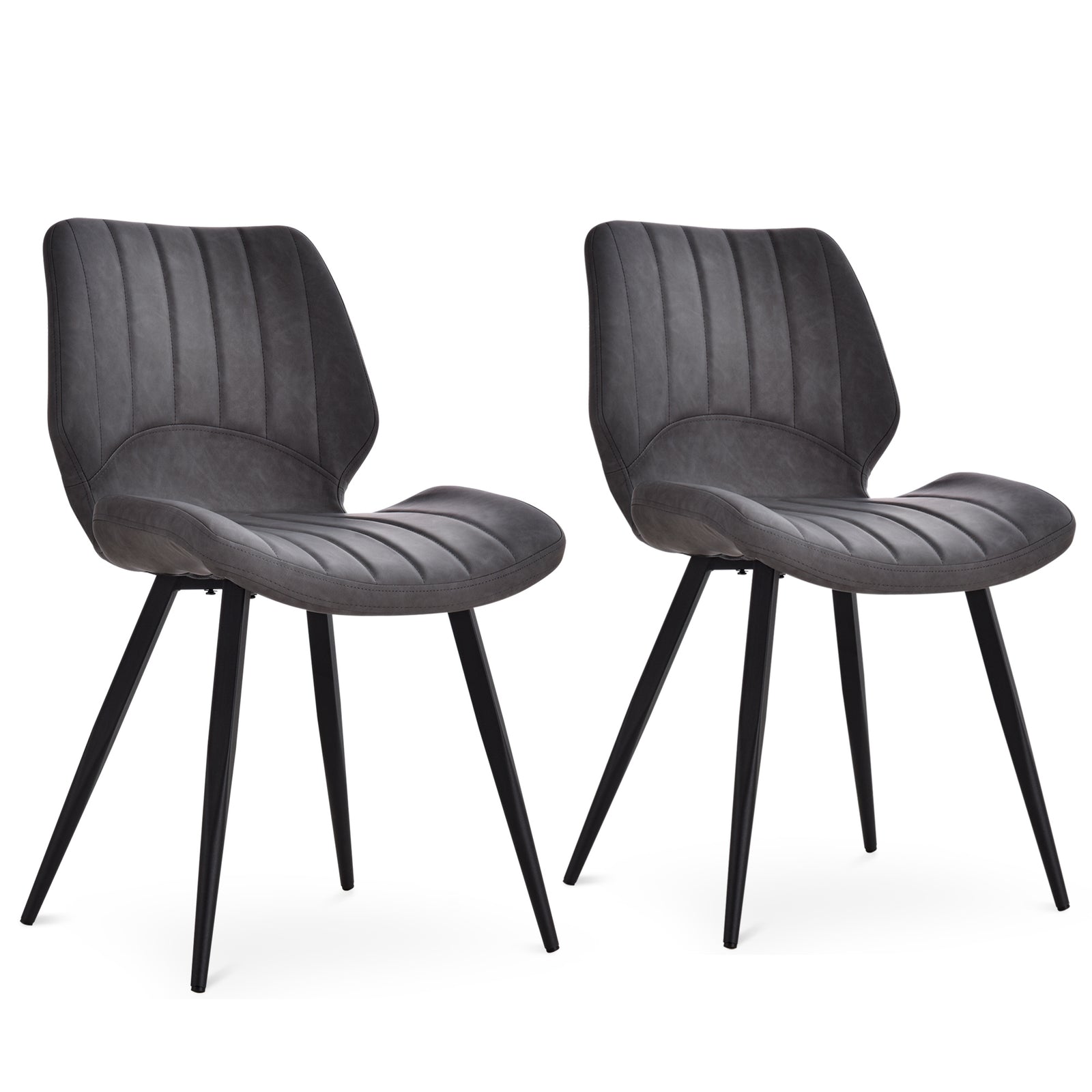 Set Of 2 Vintage Pu Leather Dining Chair Moulded Padded | Dove Gray