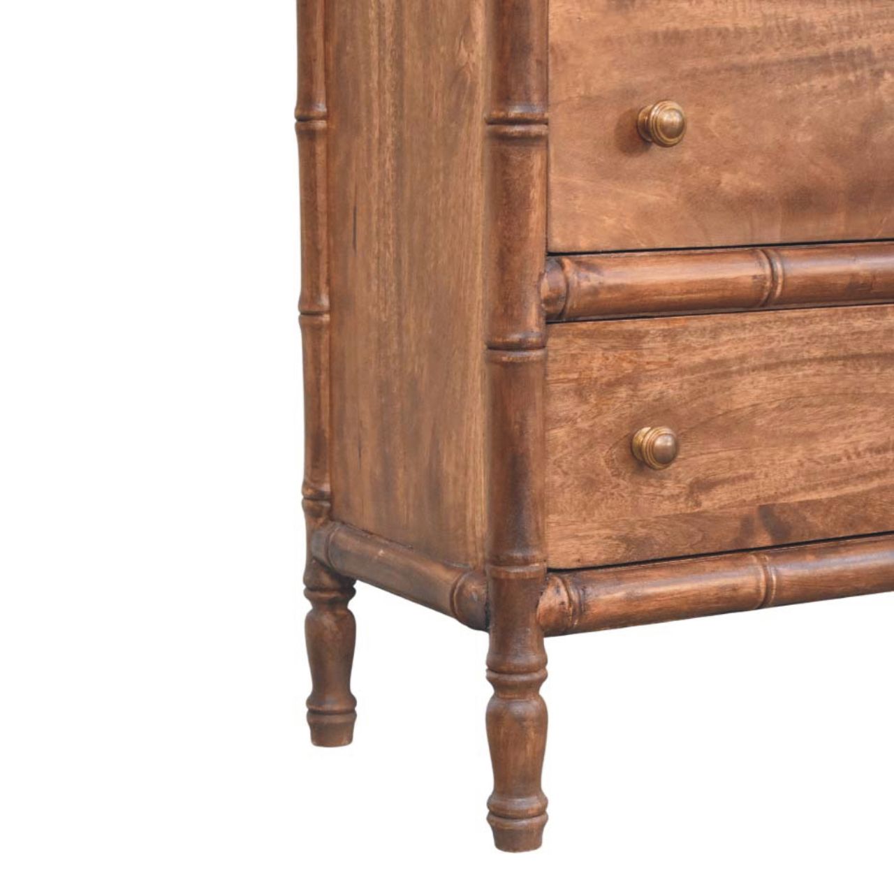 Solid Wood Bamboo Carved Chest, 3 Drawers, Dark Brown