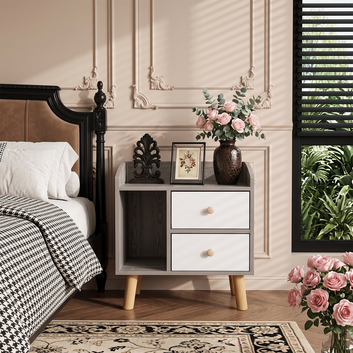 Breeins Compact Dual-drawer Bedside Table Nightstand