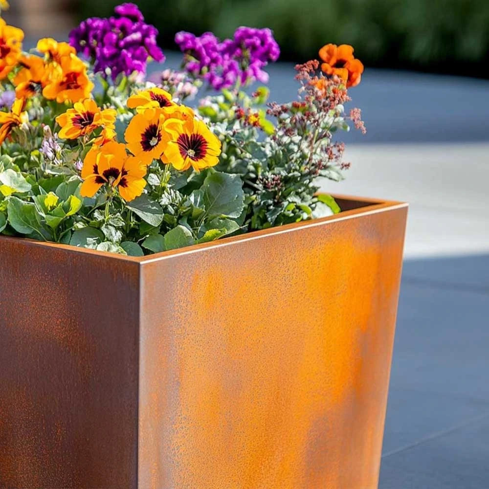 Corten Steel Tall Tapered Square Planter - Pre-rusted | 30cm x 30cm x 70cm | Brown