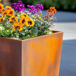 Corten Steel Tall Tapered Square Planter - Pre-rusted | 40cm x 40cm x 90cm | Brown