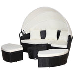 5 Pcs Cushioned Outdoor Rattan Round Sofa Bed Table Set | Black