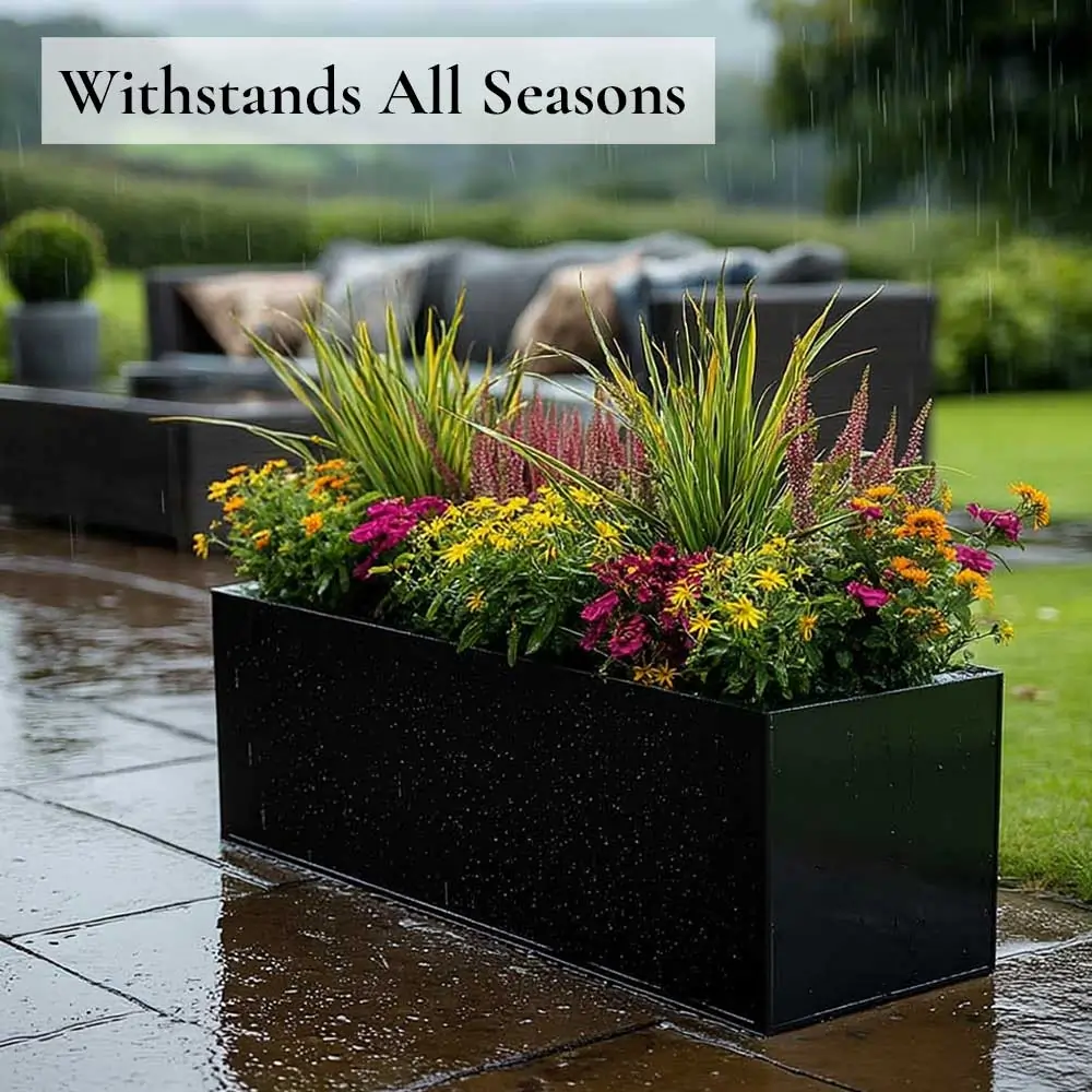 Zinc Galvanised Trough Planter | 120cm x 40cm x 40cm | Black Gloss