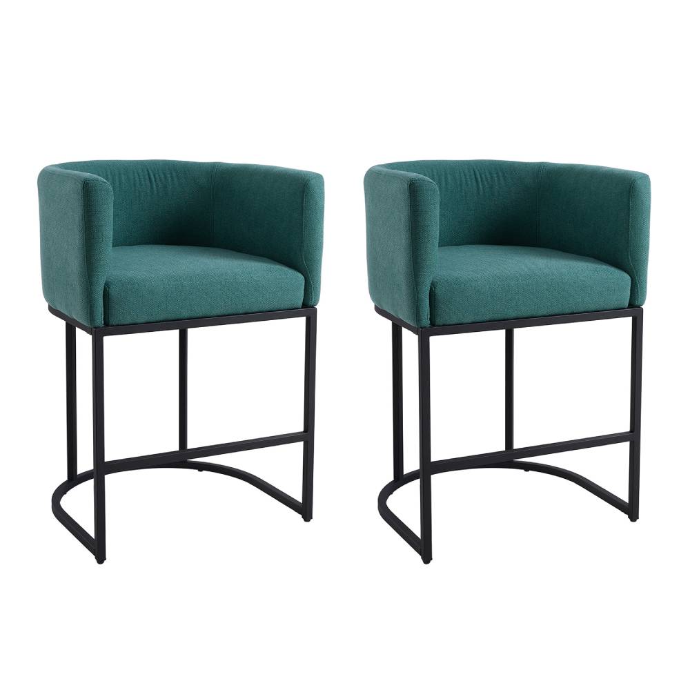 Set Of 2 Low Back Upholstered Bar Stools | Green