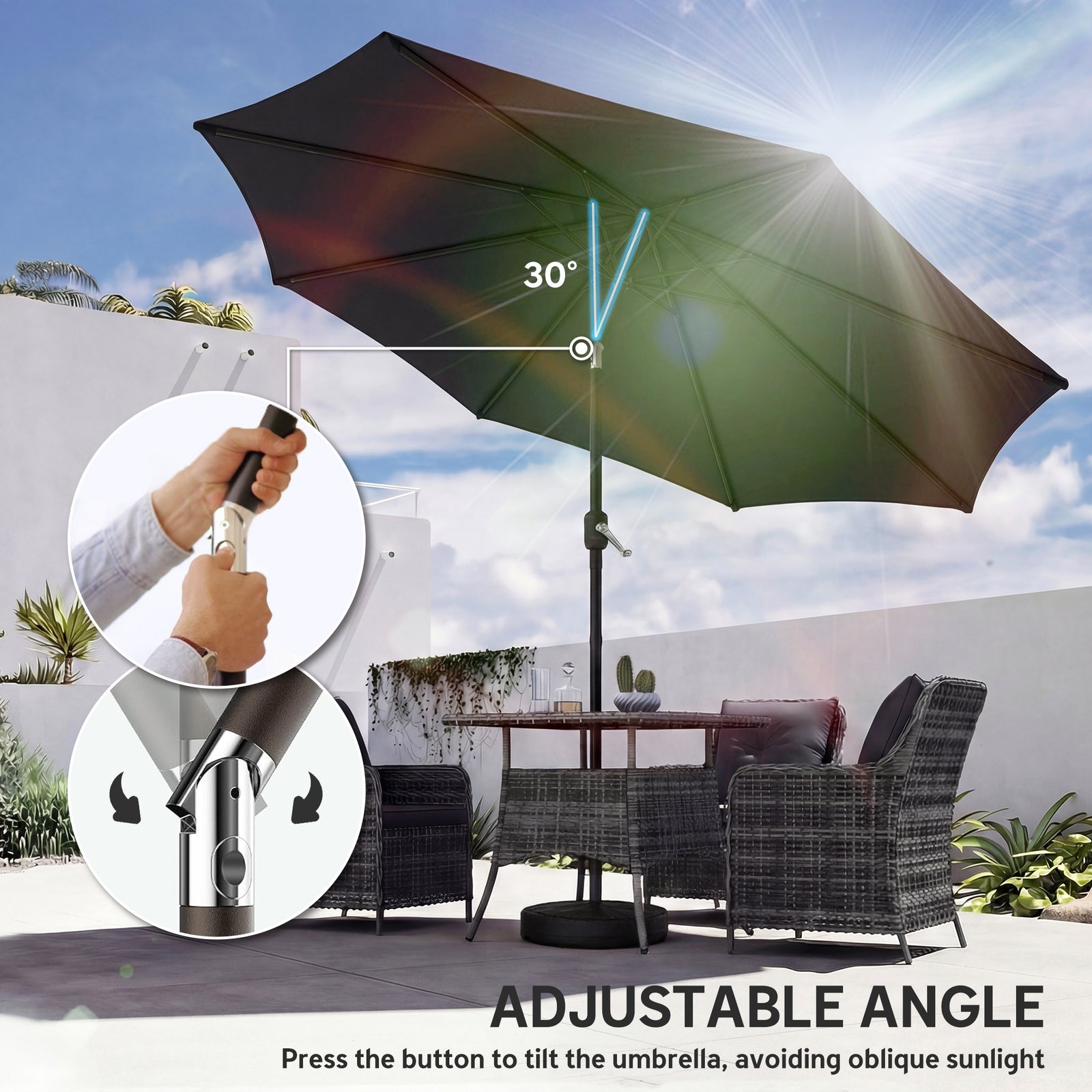 2.7 M Garden Parasol Umbrella With Cross Base, Sandbag | Black