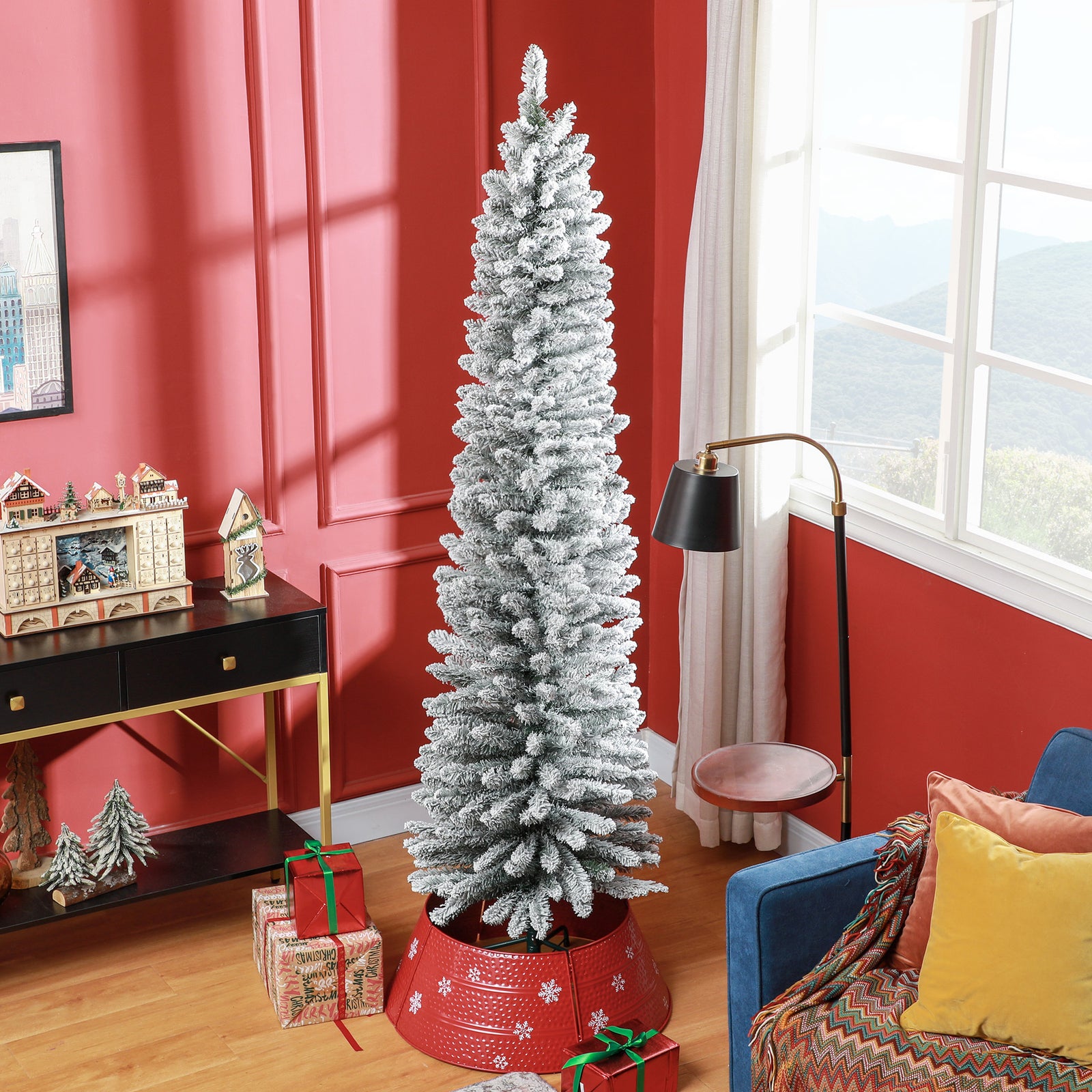 5/6/7ft Artificial Pencil Christmas Tree Realistic Green/White | 7ft | White