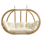 Globo Double 2 Seat/Person Wooden Hanging Egg Chair With Agora Fabric Weatherproof Cushion - Natura
