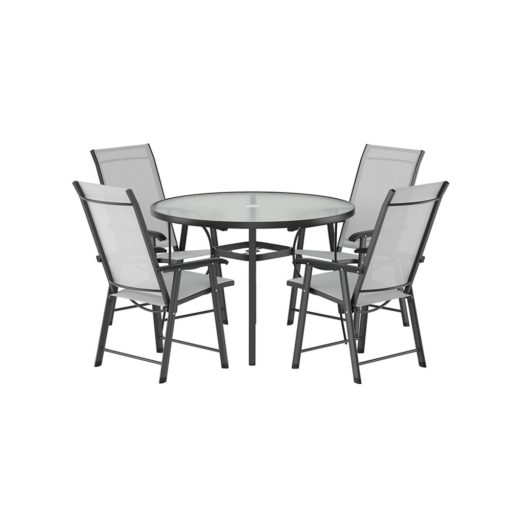 5 Pieces Garden Dining Set Tempered Glass Outdoor Coffee Table And Chairs Set