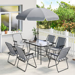 8 Piece Garden Dining Set With 6 Folding Chairs And Umbrella | Grey
