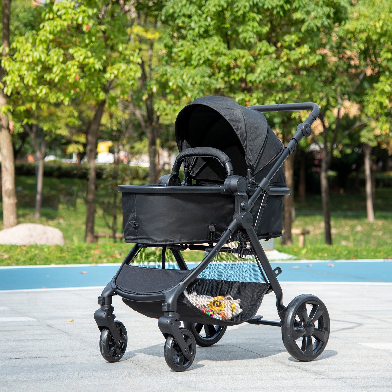 2 In 1 Pushchair Stroller W/ Reversible Seat Single Hand Foldable | Black