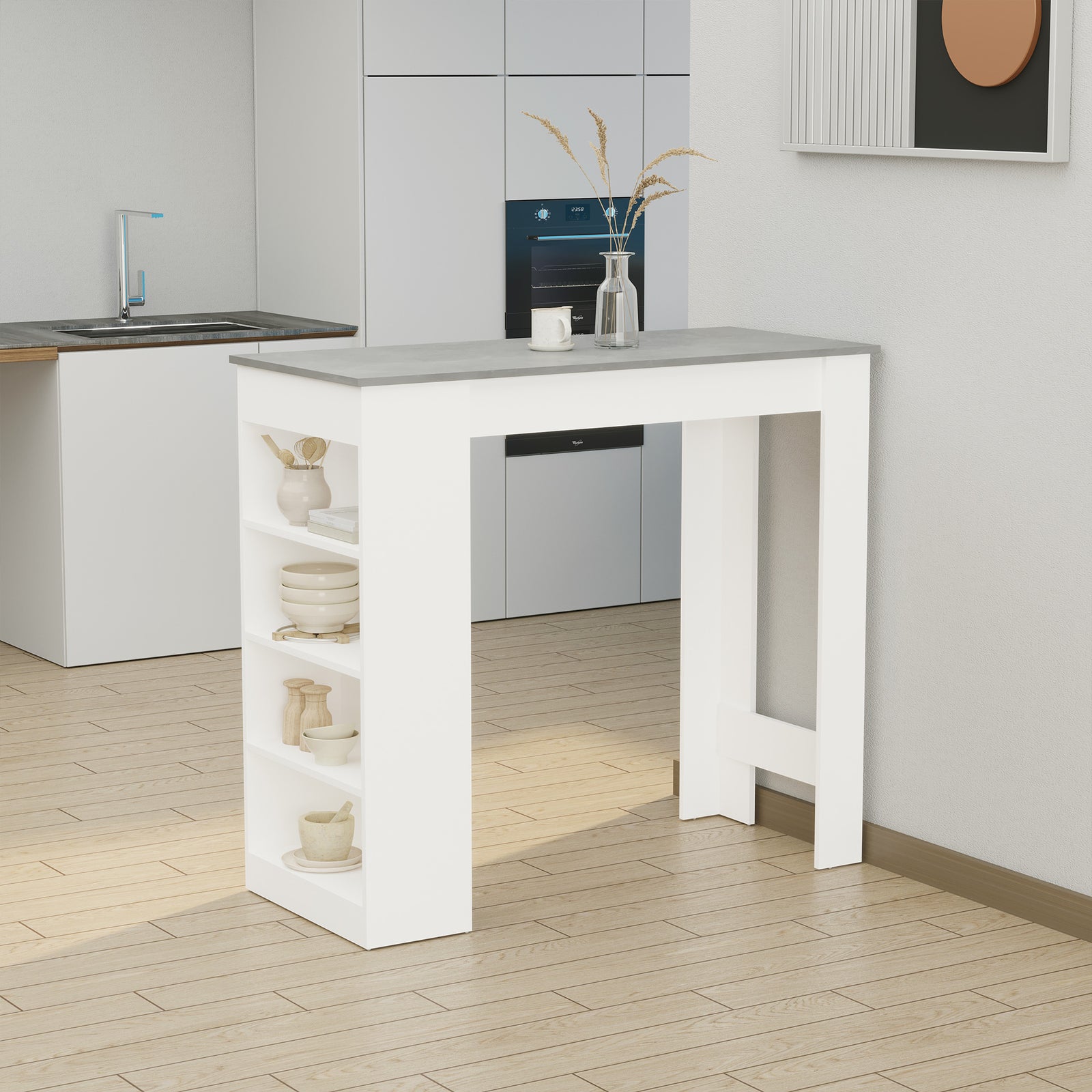 Table Kitchen Dining Table W/ 3-tier Storage Shelf