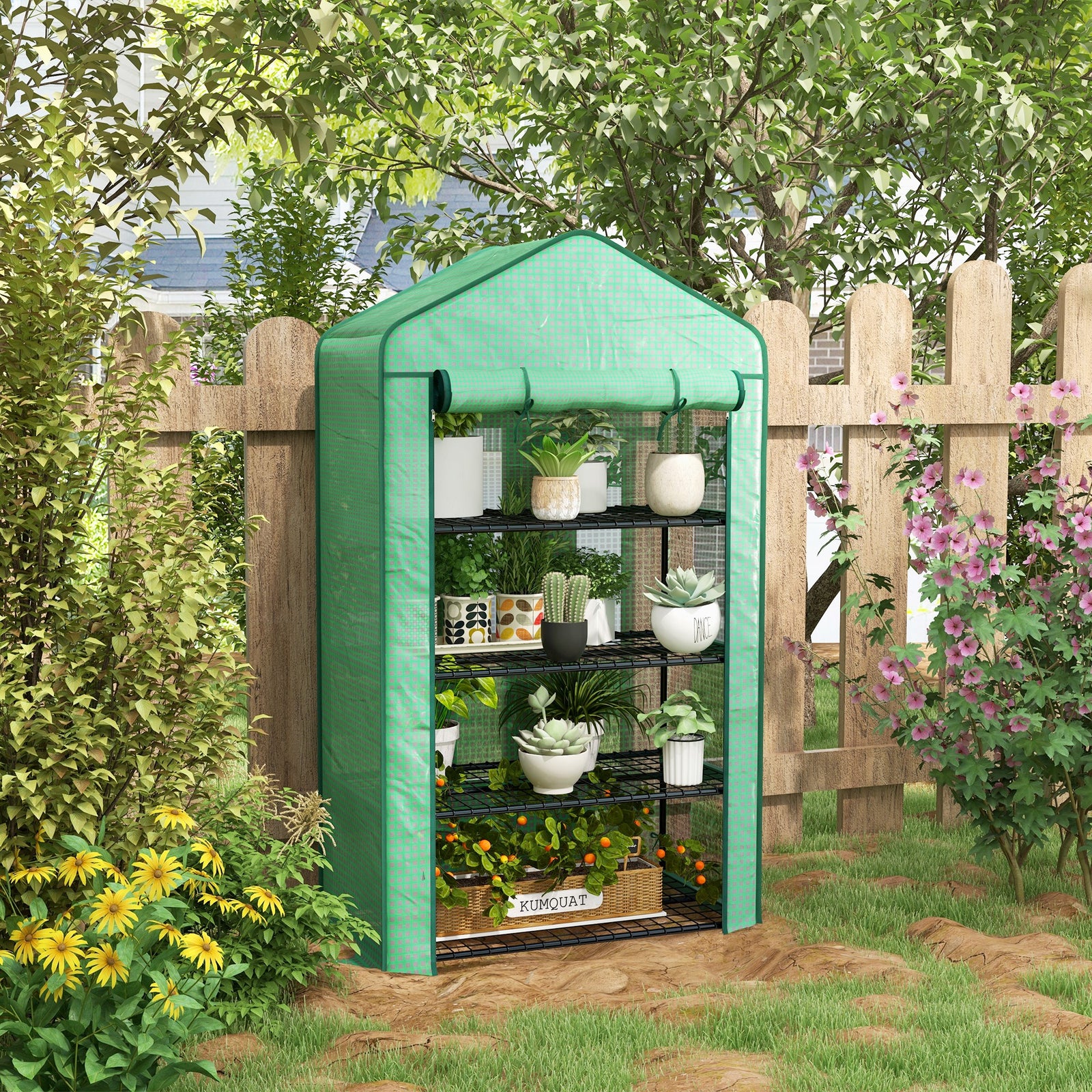 90x49x160cm Small Greenhouse W/ Shelves - Green