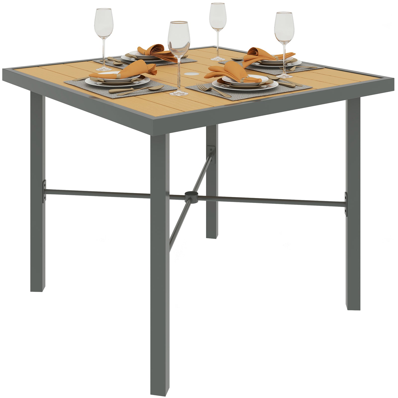 90cm Square Garden Table, Wood Effect, Metal Frame