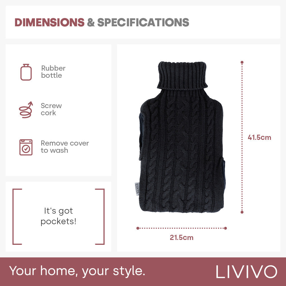 Handwarmer Hot Water Bottle - Black Knit