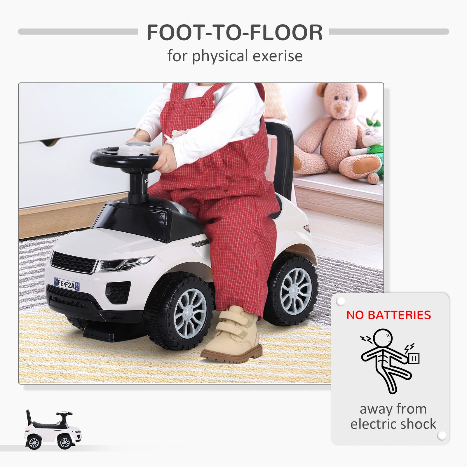 3-in-1 Ride On Car Foot To Floor Slider Toddler W/ Horn Steering | White