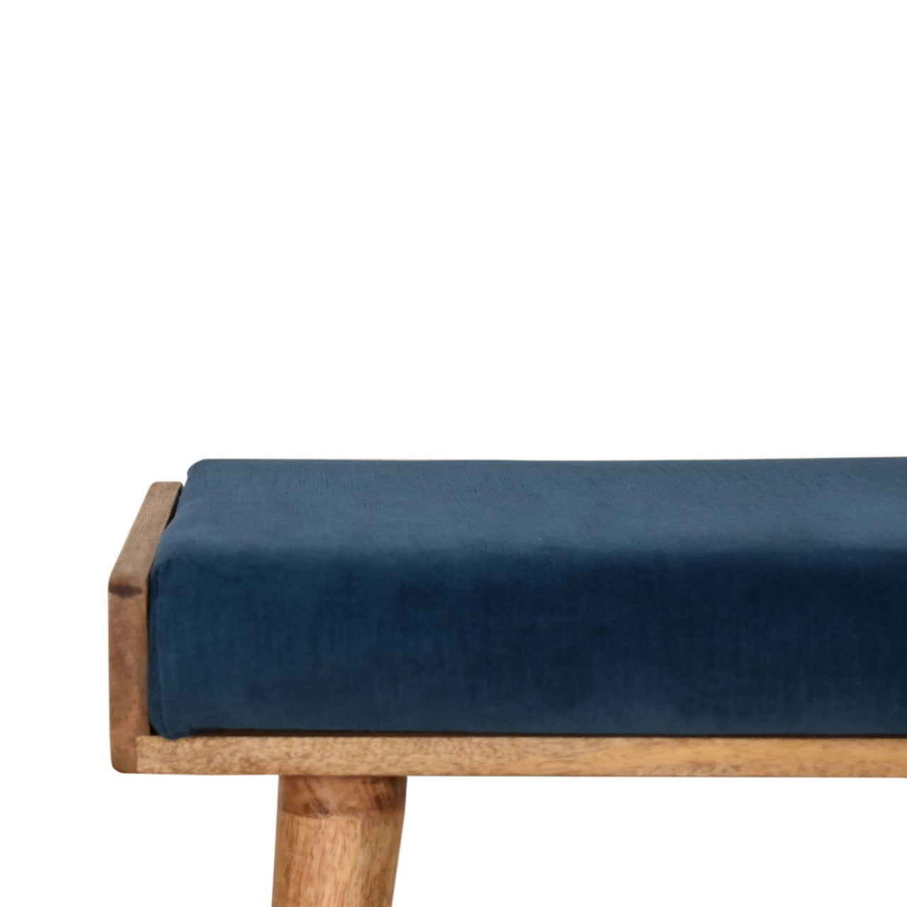 Solid Mango Wood Teal Velvet Tray Style Footstool