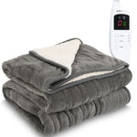 Heated Electric Throw 9h Timer 9 Heat Setting Shearling Fleece Blanket | Single | Grey