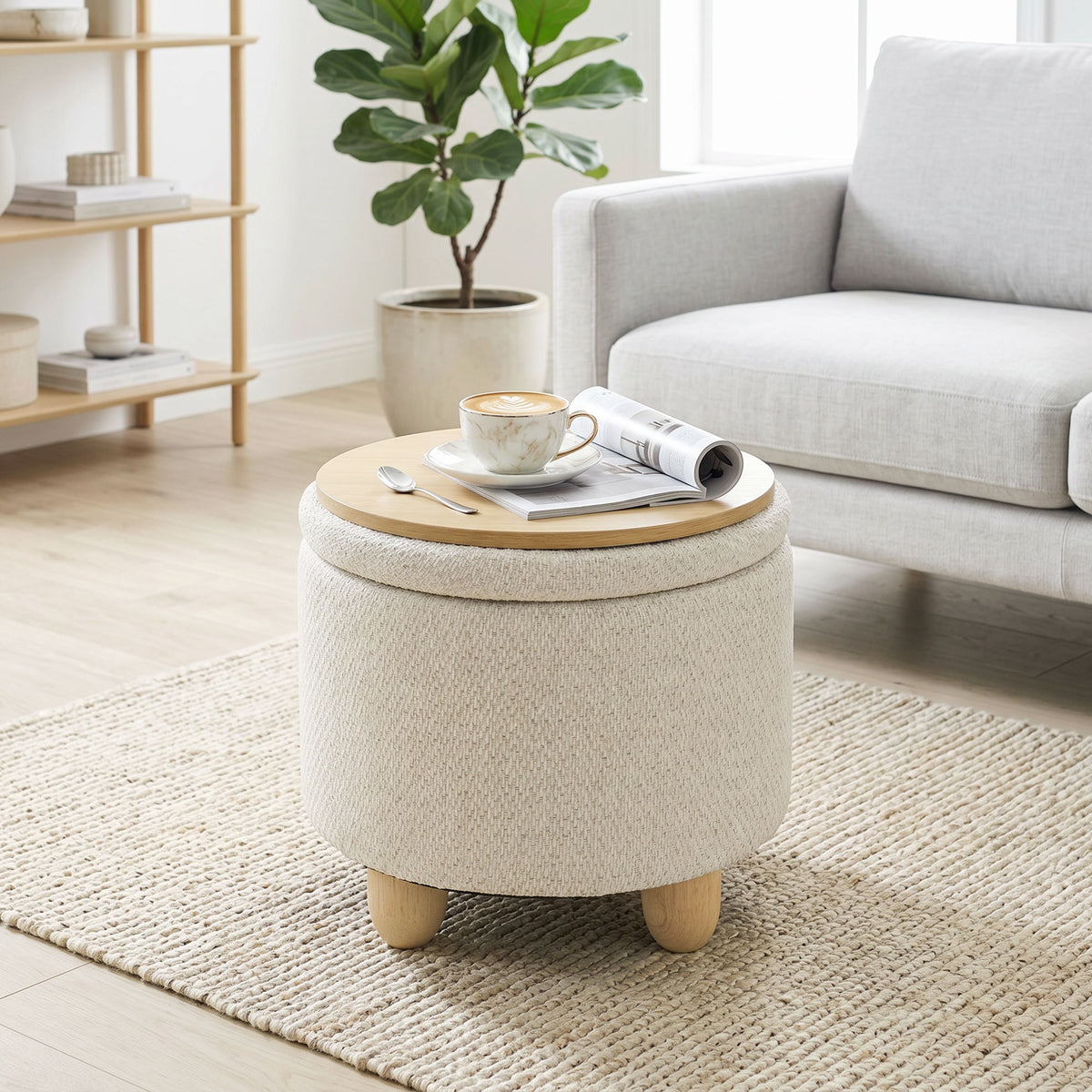 HOMCOM Round Storage Ottoman With Reversible Lid