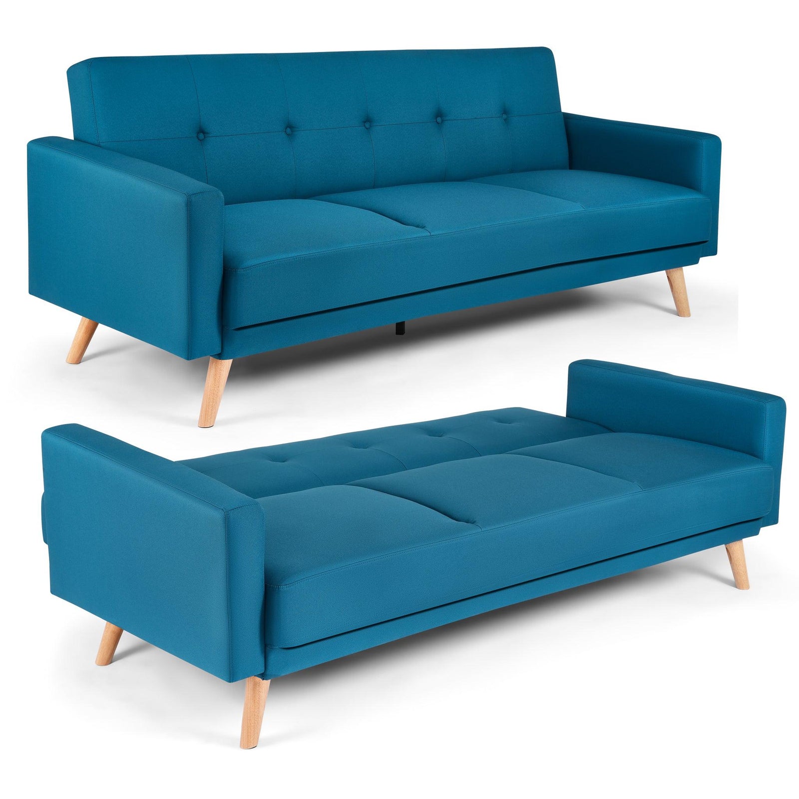 Click-clack Sofa Bed With Ribbed Tufting - 3 Seater | Blue