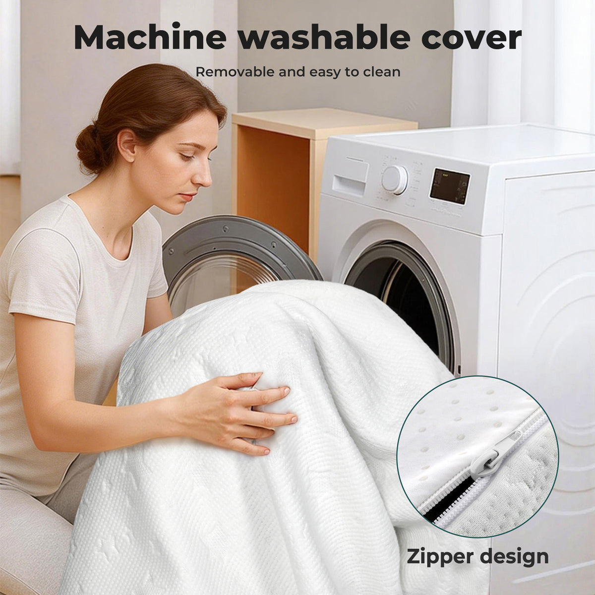 Mattress Topper Memory Foam Bamboo Charcoal Washable Cover | Single | White