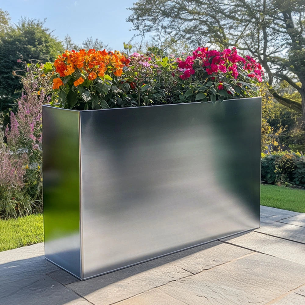 Long Zinc Galvanised Tall Trough Planter | 80cm x 25cm x 60cm | Silver