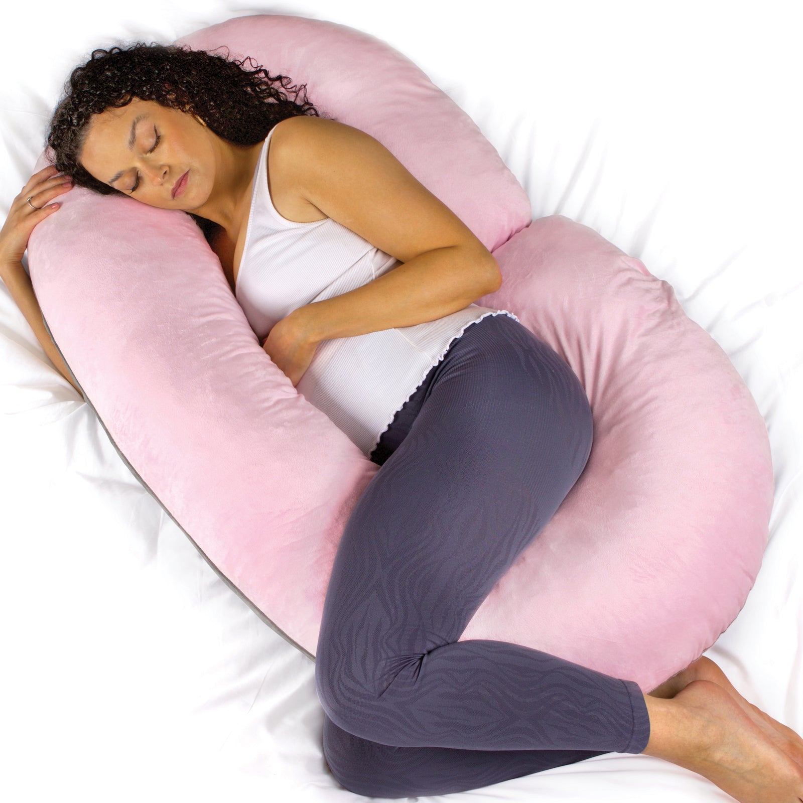 C Shaped Pregnancy Pillow, 140x65x20cm Shredded Memory Foam Full Body Maternity Cushion For Sleeping | C Shape | Pink