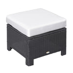 Rattan Footstool Wicker Ottoman With Padded Seat Cushion | Black