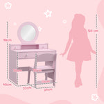 Kids Dressing Table Set W/ Stool, Mirror, Drawers | Pink