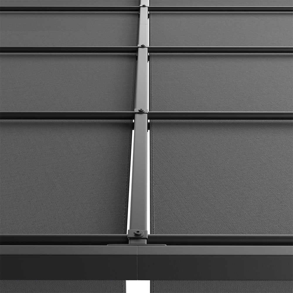 2.95m X 2.95m Steel Retractable Pergola With Flat Dark Grey Canopy Outdoor Sun Shelter For Garden Or Backyard | One Size