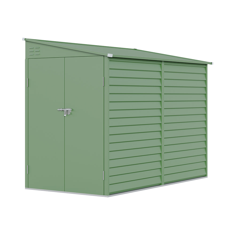 Zinc Steel Metal Garden Shed 4.7 × 8.86 Ft, Sloped Roof Outdoor Storage Shed With Built-in Hooks, Space-saving Design