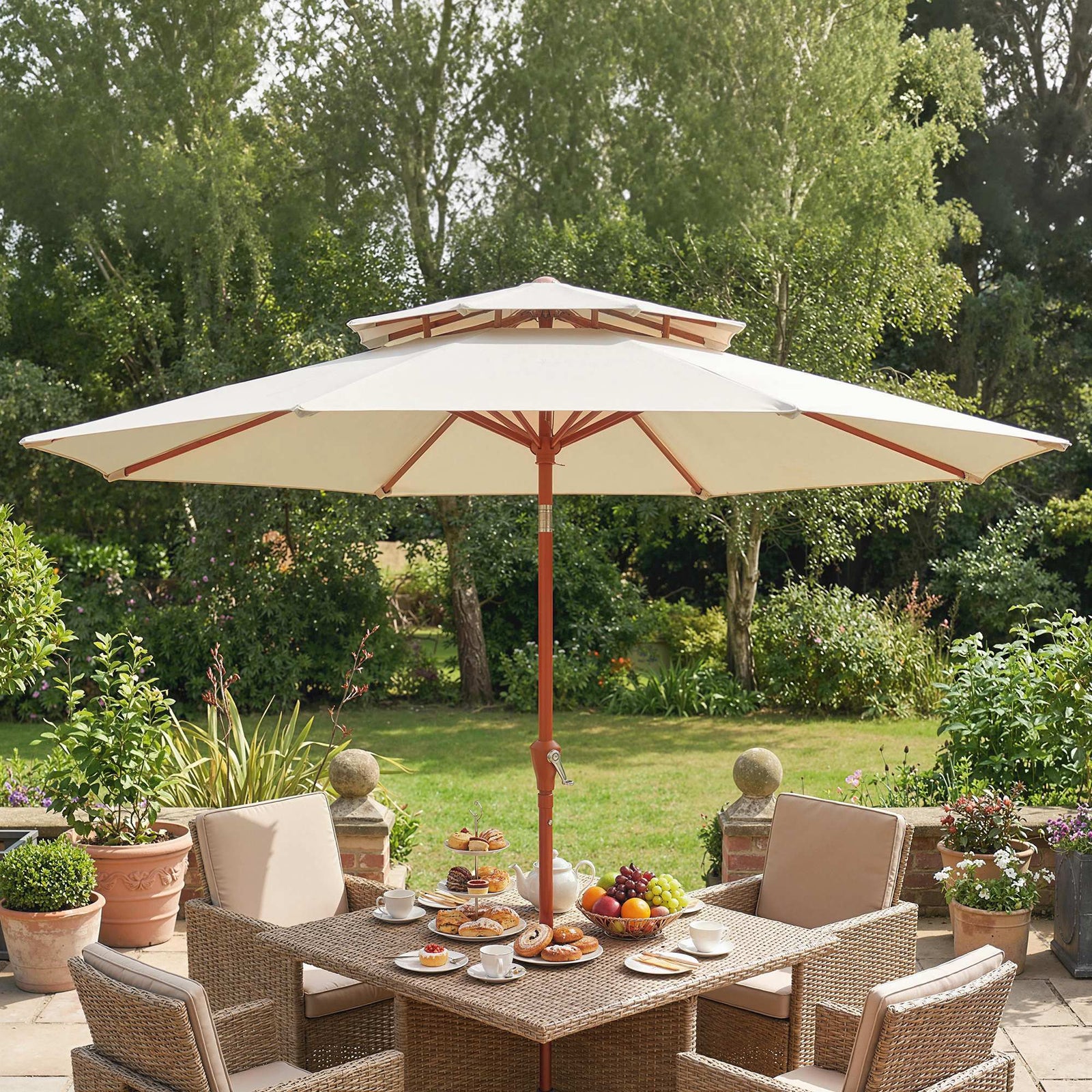 2.7 M Garden Parasol With Double Top | Cream