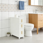 HYGRAD BUILT TO SURVIVE Slim Narrow Bathroom Storage Cabinet On Wheels – 3 Drawer Toilet Roll Holder Unit